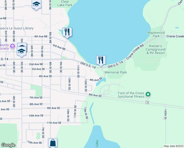 map of restaurants, bars, coffee shops, grocery stores, and more near 1208 East Elm Avenue in Waseca