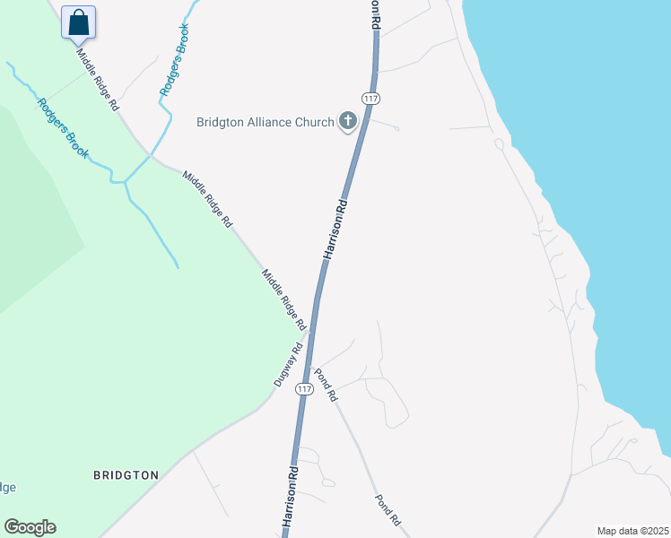 map of restaurants, bars, coffee shops, grocery stores, and more near 297 Harrison Road in Bridgton