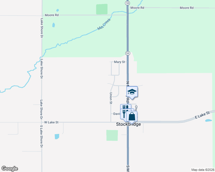 map of restaurants, bars, coffee shops, grocery stores, and more near 225 Enterprise Street in Stockbridge