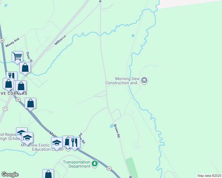 map of restaurants, bars, coffee shops, grocery stores, and more near 168 Brown Road in Poland