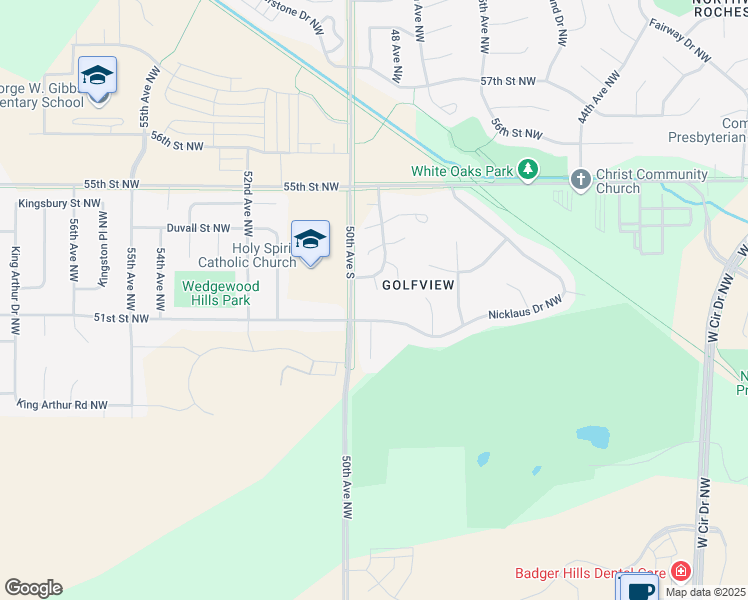 map of restaurants, bars, coffee shops, grocery stores, and more near 5202 Gemstone Lane Northwest in Rochester
