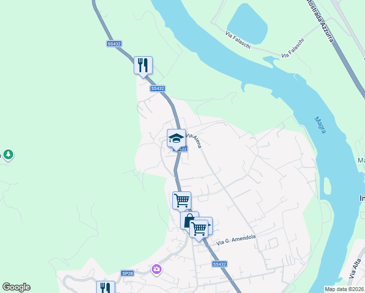 map of restaurants, bars, coffee shops, grocery stores, and more near 157 Via Camisano in Ameglia