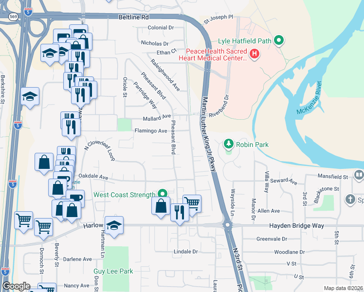 map of restaurants, bars, coffee shops, grocery stores, and more near 475 Pinedale Avenue in Springfield
