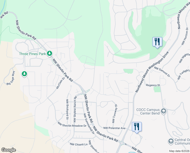 map of restaurants, bars, coffee shops, grocery stores, and more near 62660 Northwest Skyline Ranch Road in Bend