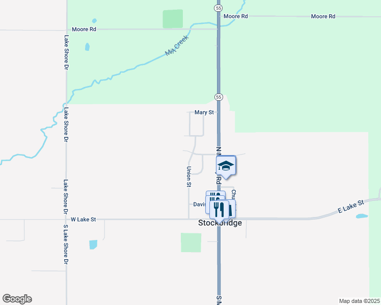 map of restaurants, bars, coffee shops, grocery stores, and more near 225 Enterprise Street in Stockbridge
