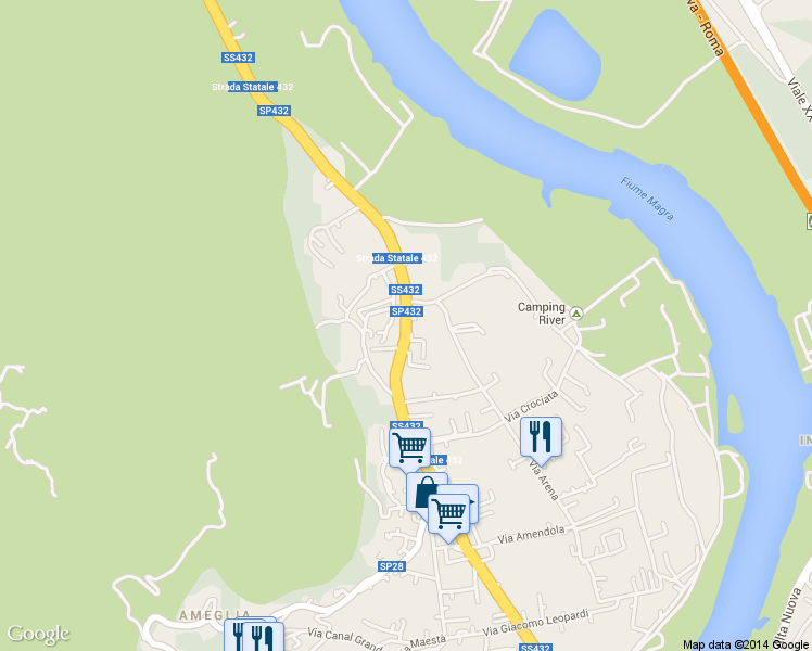 map of restaurants, bars, coffee shops, grocery stores, and more near Strada Statale 432 in Province of La Spezia