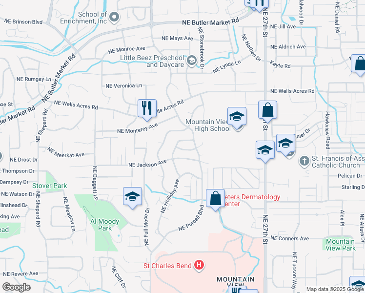 map of restaurants, bars, coffee shops, grocery stores, and more near 2224 Northeast Indigo Lane in Bend