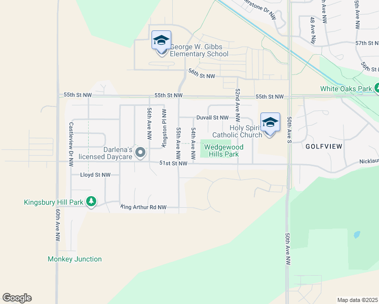 map of restaurants, bars, coffee shops, grocery stores, and more near 5153 54th Avenue Northwest in Rochester