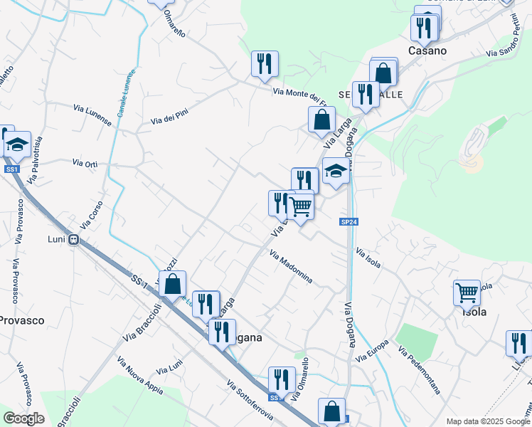 map of restaurants, bars, coffee shops, grocery stores, and more near 9 Via Parma in Casano