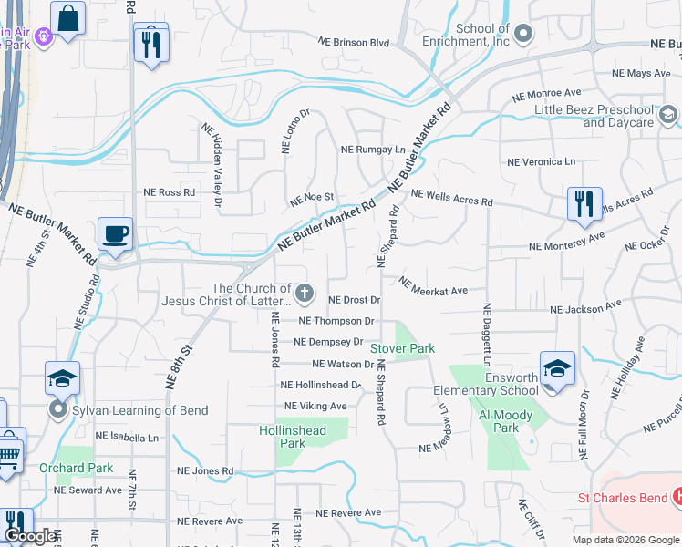map of restaurants, bars, coffee shops, grocery stores, and more near 2605 NE North Pilot Butte Dr in Bend