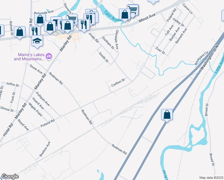 map of restaurants, bars, coffee shops, grocery stores, and more near 355 Poland Road in Auburn