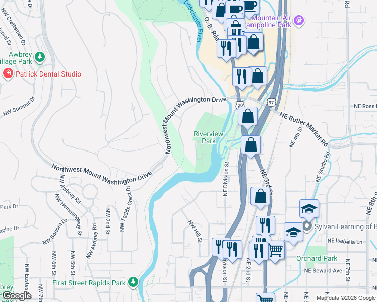 map of restaurants, bars, coffee shops, grocery stores, and more near 2614 Northwest Golf Course Drive South in Bend