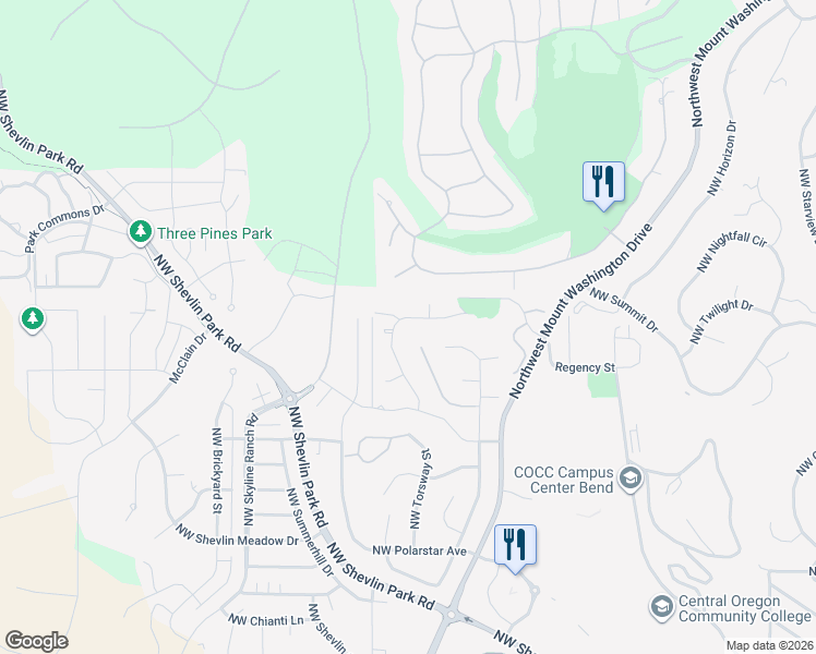 map of restaurants, bars, coffee shops, grocery stores, and more near 2722 Rainbow Ridge Drive in Bend