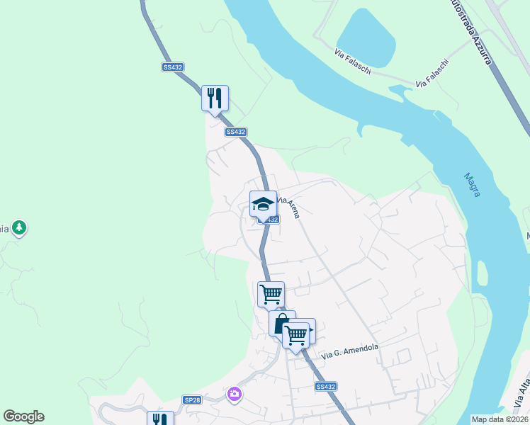 map of restaurants, bars, coffee shops, grocery stores, and more near 157 Via Camisano in Ameglia