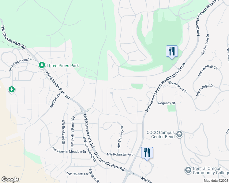 map of restaurants, bars, coffee shops, grocery stores, and more near 2722 Rainbow Ridge Drive in Bend