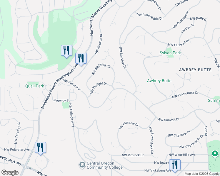 map of restaurants, bars, coffee shops, grocery stores, and more near 2011 Northwest Twilight Drive in Bend