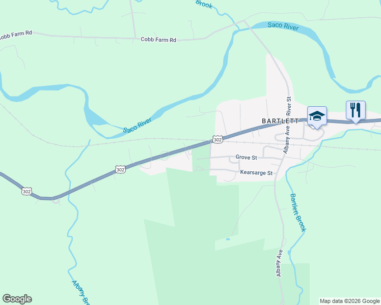 map of restaurants, bars, coffee shops, grocery stores, and more near 1437 U.S. 302 in Bartlett