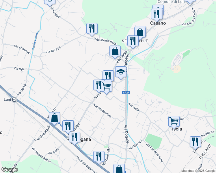 map of restaurants, bars, coffee shops, grocery stores, and more near 6 Via Firenze in Casano-dogana-isola