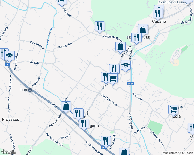 map of restaurants, bars, coffee shops, grocery stores, and more near 9 Via Parma in Casano