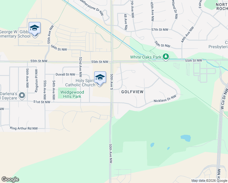map of restaurants, bars, coffee shops, grocery stores, and more near 5202 Gemstone Lane Northwest in Rochester