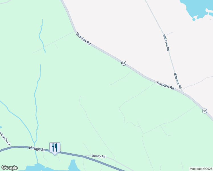 map of restaurants, bars, coffee shops, grocery stores, and more near 350 Sweden Road in Bridgton