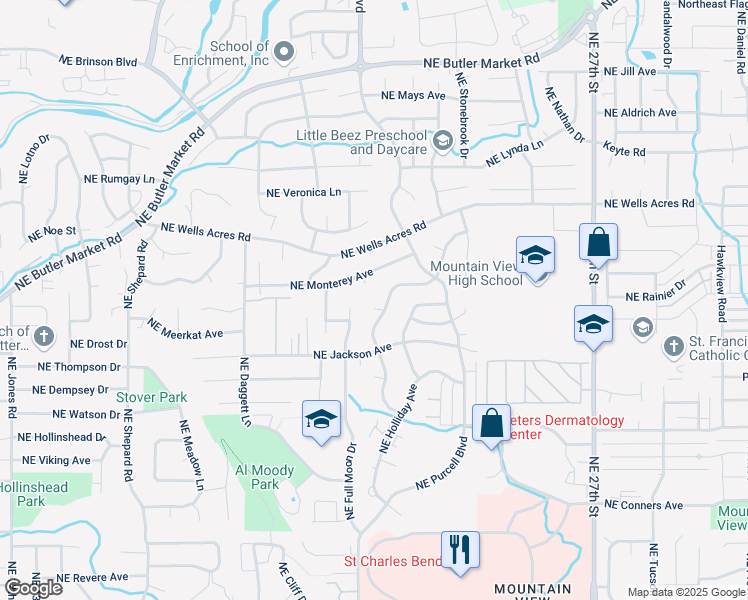 map of restaurants, bars, coffee shops, grocery stores, and more near 2567 Northeast Ocker Drive in Bend