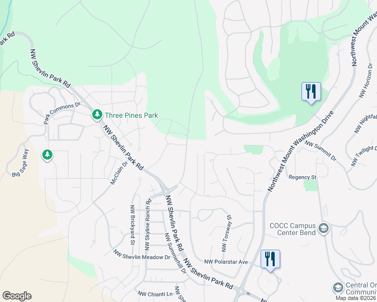 map of restaurants, bars, coffee shops, grocery stores, and more near 62660 Northwest Skyline Ranch Road in Bend