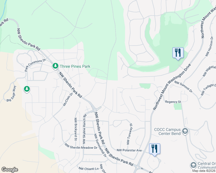 map of restaurants, bars, coffee shops, grocery stores, and more near 62660 Northwest Skyline Ranch Road in Bend
