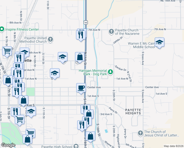 map of restaurants, bars, coffee shops, grocery stores, and more near 117 Country Lane Loop in Payette