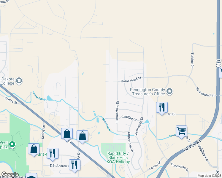 map of restaurants, bars, coffee shops, grocery stores, and more near 838 Diamond Ridge Boulevard in Rapid City