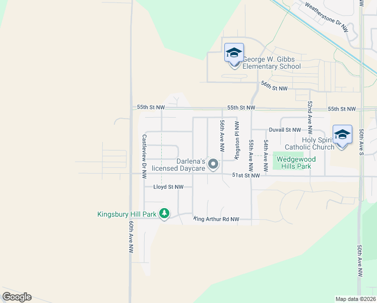 map of restaurants, bars, coffee shops, grocery stores, and more near 5120 Kingsbury Place Northwest in Rochester