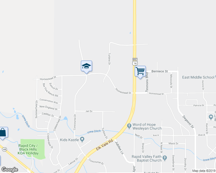 map of restaurants, bars, coffee shops, grocery stores, and more near 3635 Homestead Street in Rapid City