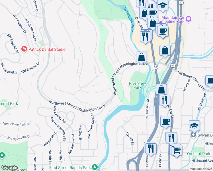 map of restaurants, bars, coffee shops, grocery stores, and more near 3407 Northwest Fairway Heights Drive in Bend