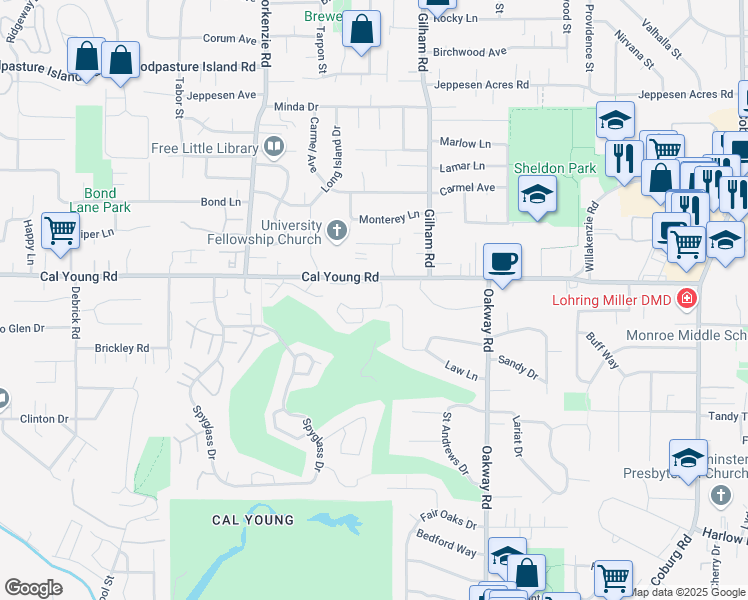map of restaurants, bars, coffee shops, grocery stores, and more near 1943 Cal Young Road in Eugene