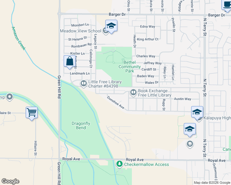 map of restaurants, bars, coffee shops, grocery stores, and more near 5808 Avalon Street in Eugene