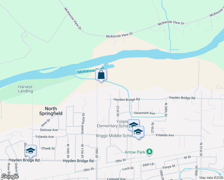 map of restaurants, bars, coffee shops, grocery stores, and more near 2100 Hayden Bridge Road in Springfield