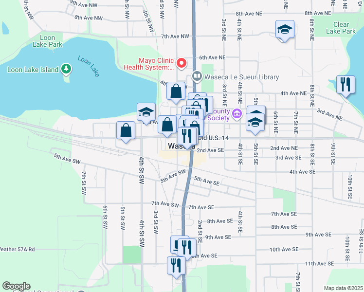 map of restaurants, bars, coffee shops, grocery stores, and more near in Waseca