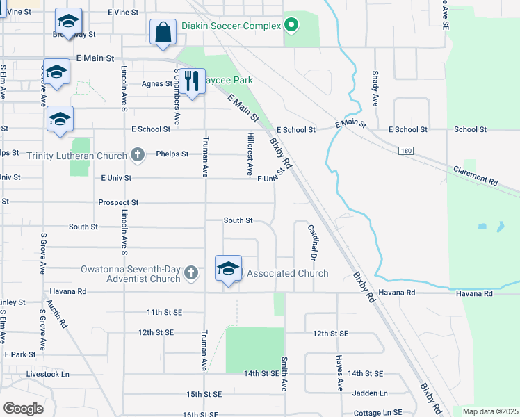 map of restaurants, bars, coffee shops, grocery stores, and more near 810 Minnesota Avenue in Owatonna
