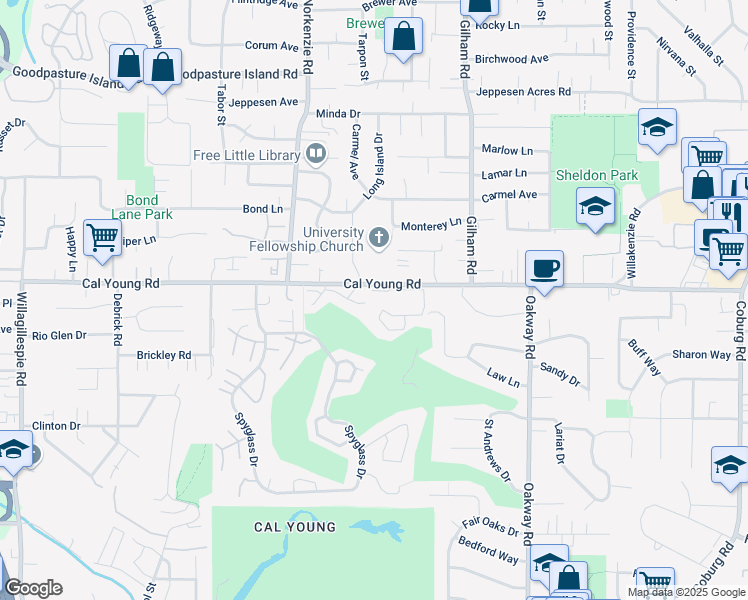 map of restaurants, bars, coffee shops, grocery stores, and more near 1794 Cal Young Road in Eugene