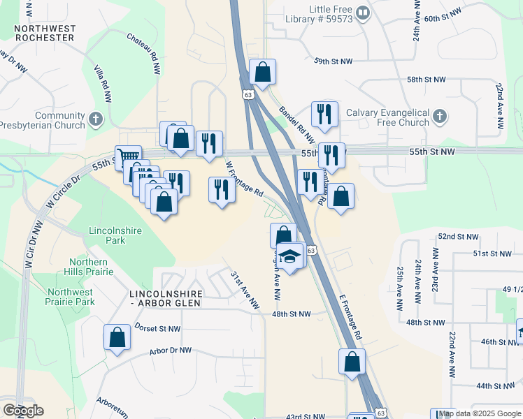 map of restaurants, bars, coffee shops, grocery stores, and more near in Rochester