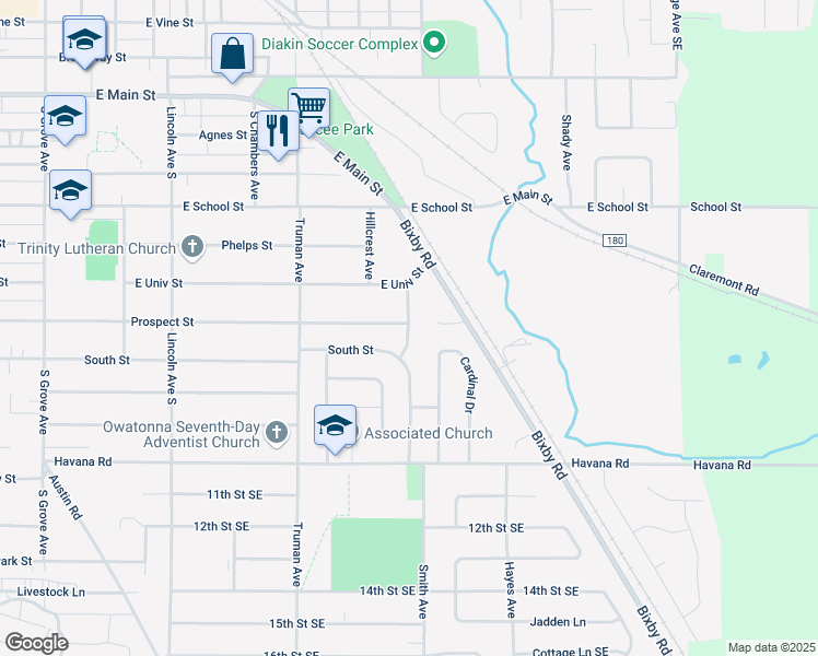 map of restaurants, bars, coffee shops, grocery stores, and more near 810 Minnesota Avenue in Owatonna