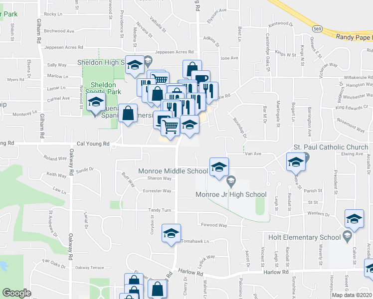 map of restaurants, bars, coffee shops, grocery stores, and more near 1381 Coburg Road in Eugene
