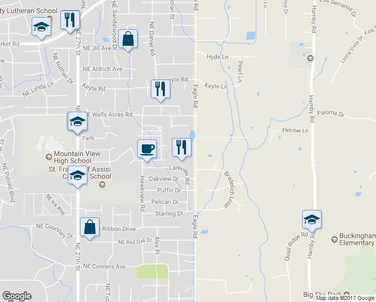 map of restaurants, bars, coffee shops, grocery stores, and more near 62725 Eagle Road in Bend