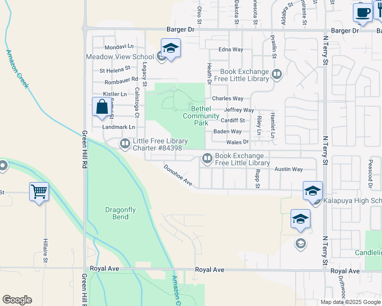 map of restaurants, bars, coffee shops, grocery stores, and more near 5719 Avalon Street in Eugene