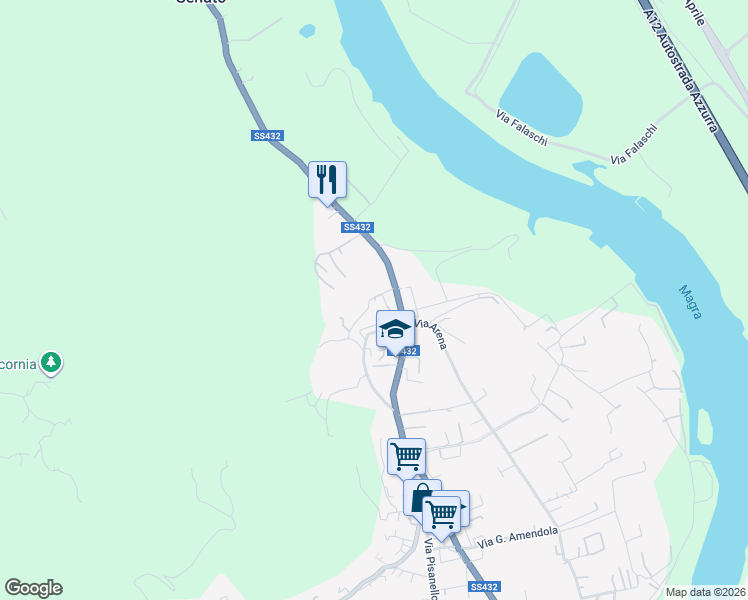 map of restaurants, bars, coffee shops, grocery stores, and more near 28 Via Visola in Ameglia