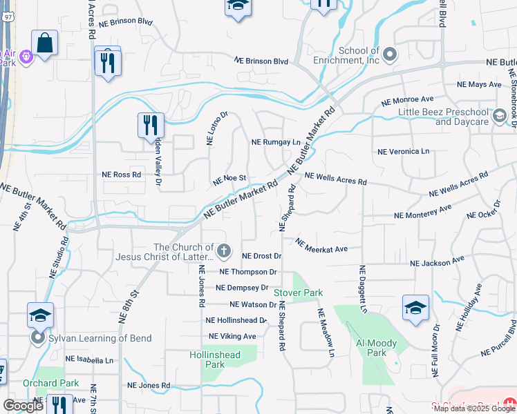 map of restaurants, bars, coffee shops, grocery stores, and more near 2813 Northeast North Pilot Butte Drive in Bend