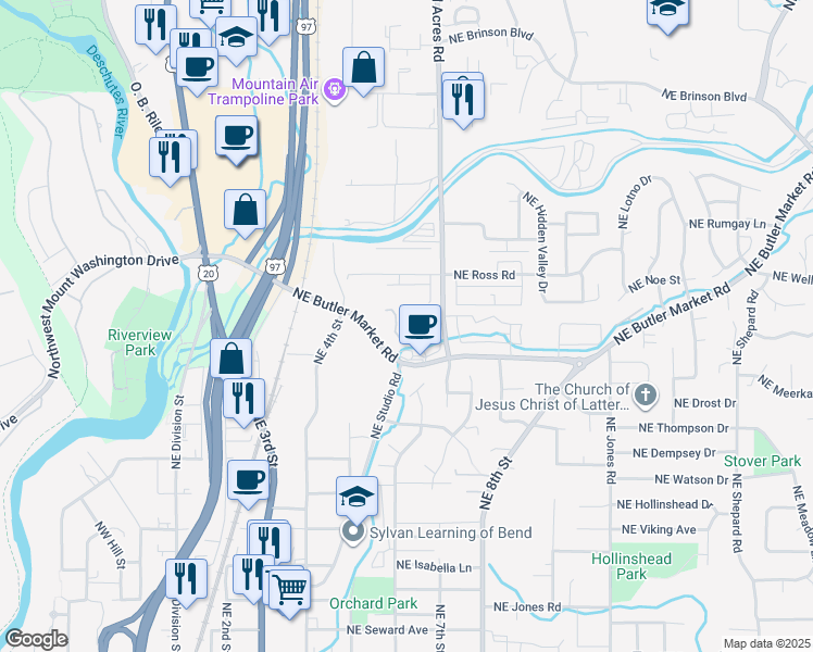 map of restaurants, bars, coffee shops, grocery stores, and more near 2755 Northeast Boyd Acres Road in Bend