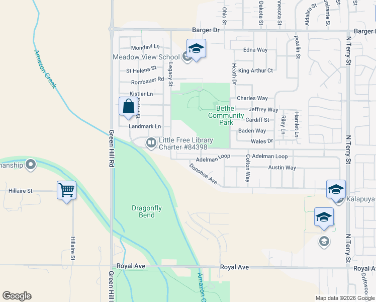 map of restaurants, bars, coffee shops, grocery stores, and more near 5878 Avalon Street in Eugene