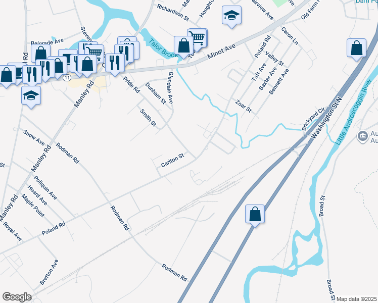 map of restaurants, bars, coffee shops, grocery stores, and more near 194 Pride Road in Auburn