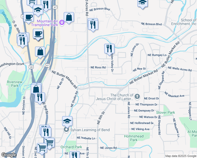 map of restaurants, bars, coffee shops, grocery stores, and more near 900 Northeast Butler Market Road in Bend